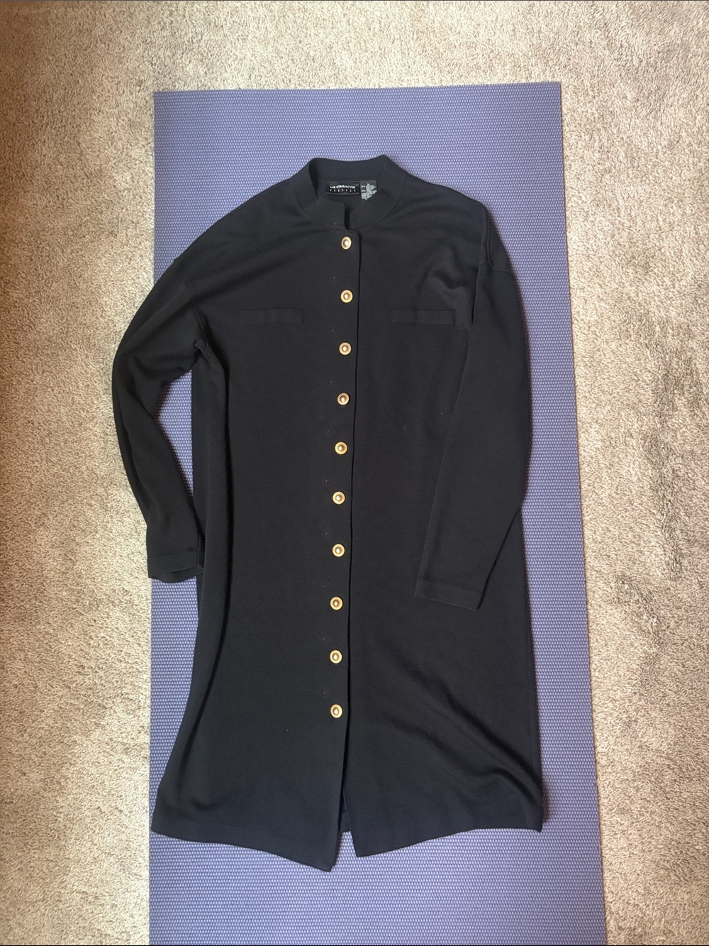 Liz Claiborne Black Button-Front Long Cardigan Dress Mandarin Collar 🖤🖤
